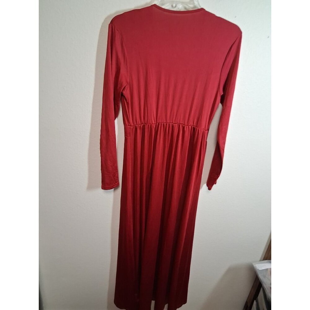 NWT Sexy Red Dress Deep V Neck High Slit Long Sleeve Party Dance Size Small - Picture 3 of 7